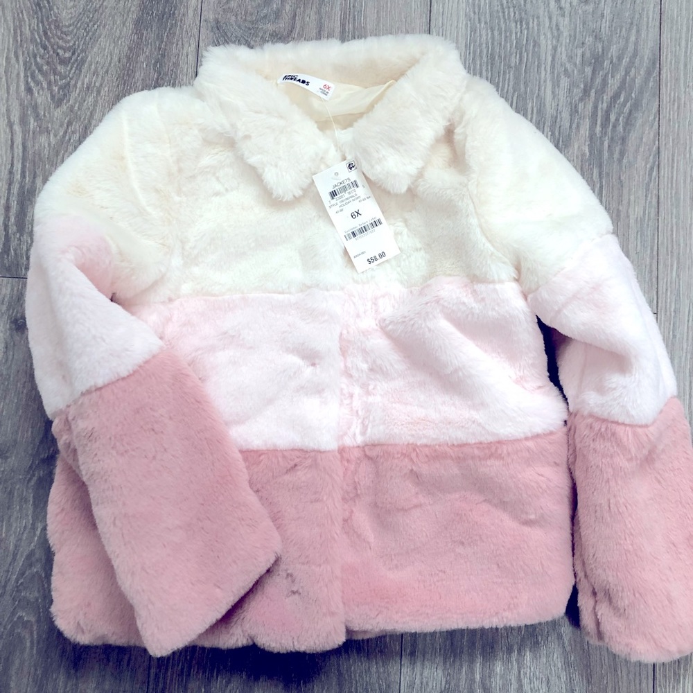 Epic Treads Little Girl Color block Coney faux fur Jacket